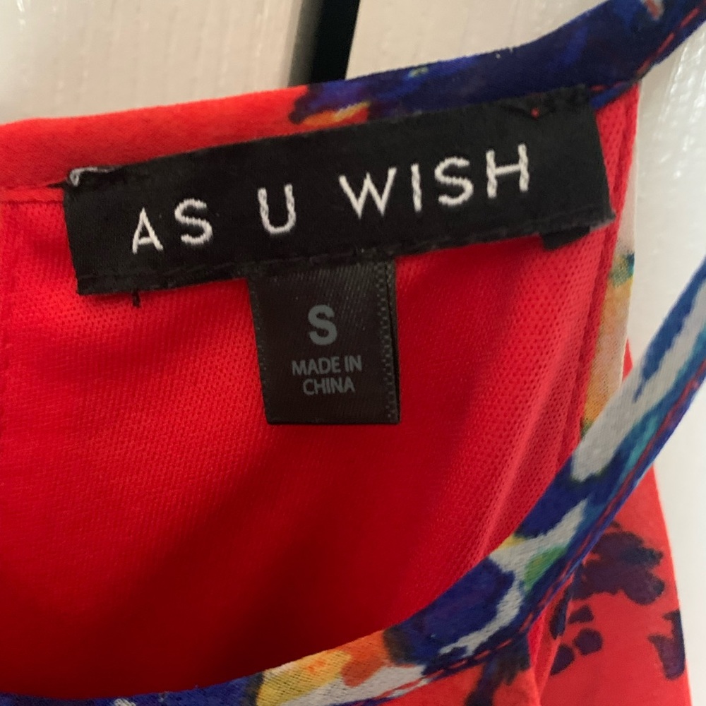 Red and Blue Floral Cold Shoulder Dress - Picture 5 of 5